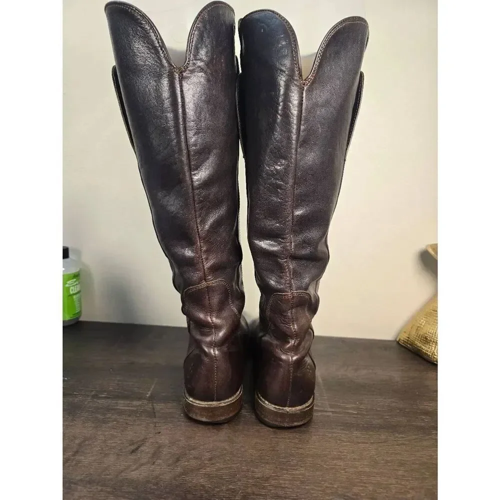 Frye Paige Tall Riding Boots Brown Leather Women's Size 7.5 B Pull On